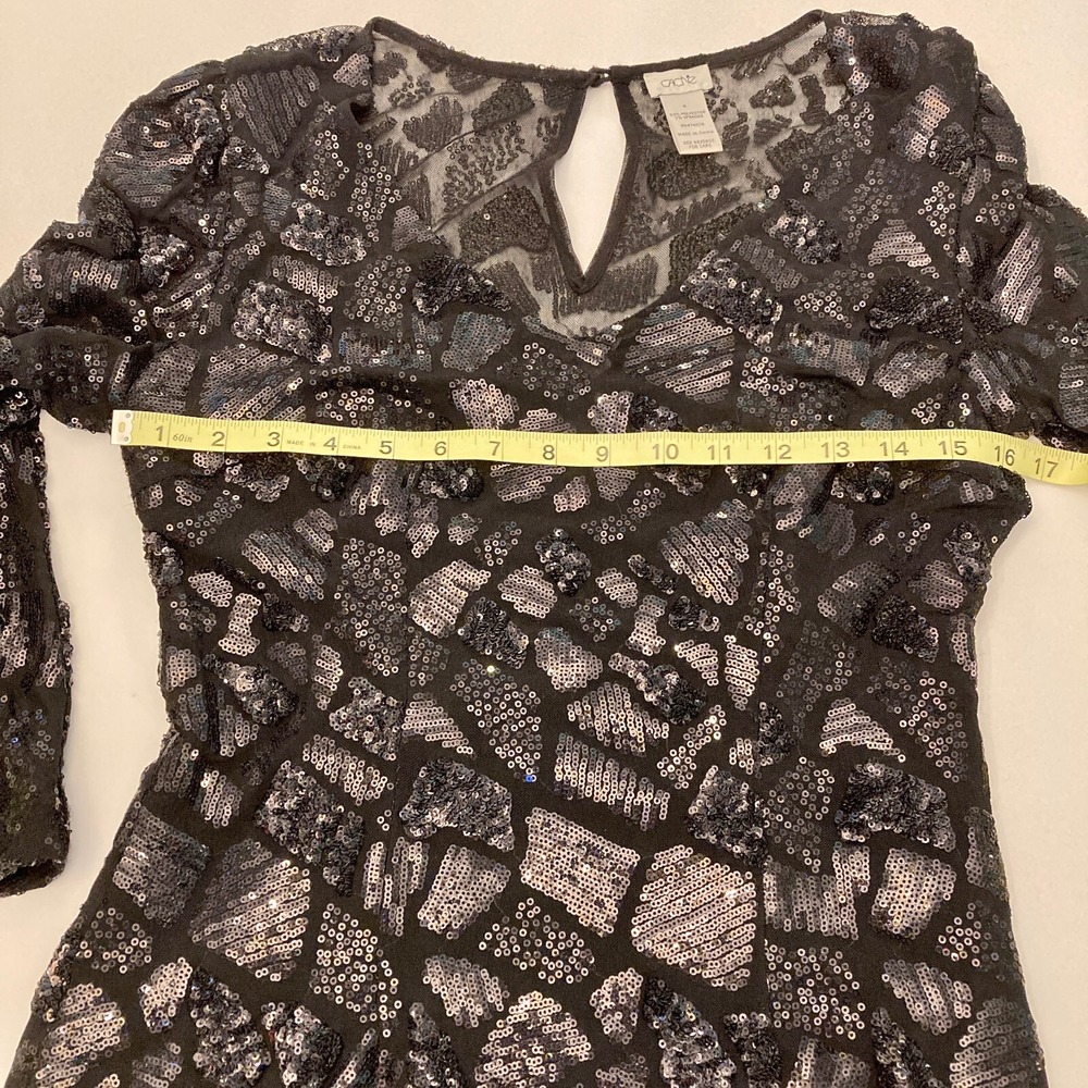 Cache Sequined Long Sleeve Cocktail Bodycon Dress Black Womens Size 6 - Picture 6 of 8